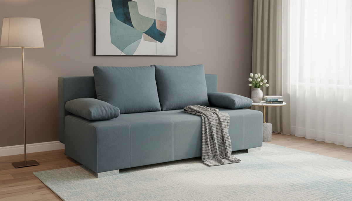 Canapea extensibila STREET IV, stofa catifelata albastru - Wind 76, 197x98x95 cm