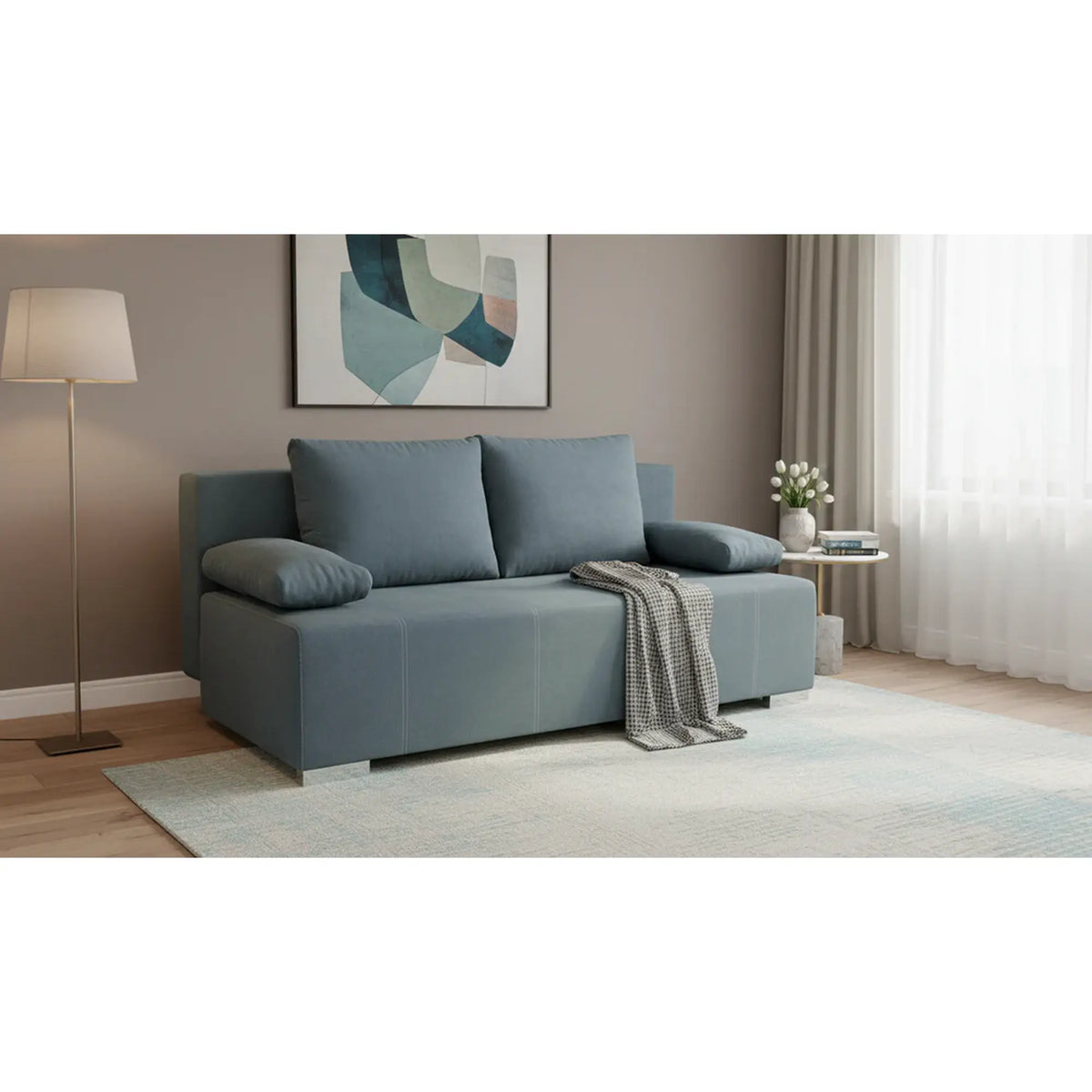 Canapea extensibila STREET IV, stofa catifelata albastru - Wind 76, 197x98x95 cm
