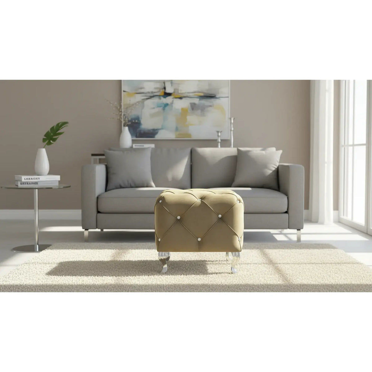 Taburet HESTIA K, stofa catifelata bej - Bluvel 28, 50x50x46 cm