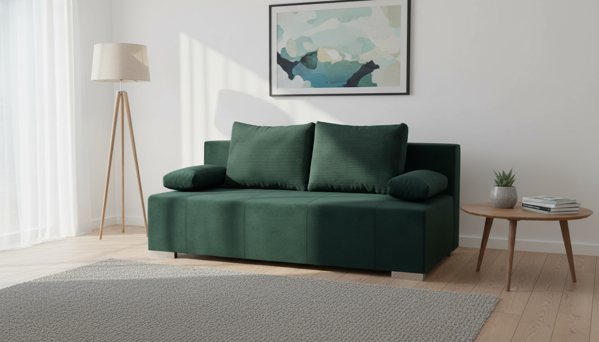 Canapea extensibila STREET IV, stofa catifelata verde - Trinity 28, 197x98x95 cm