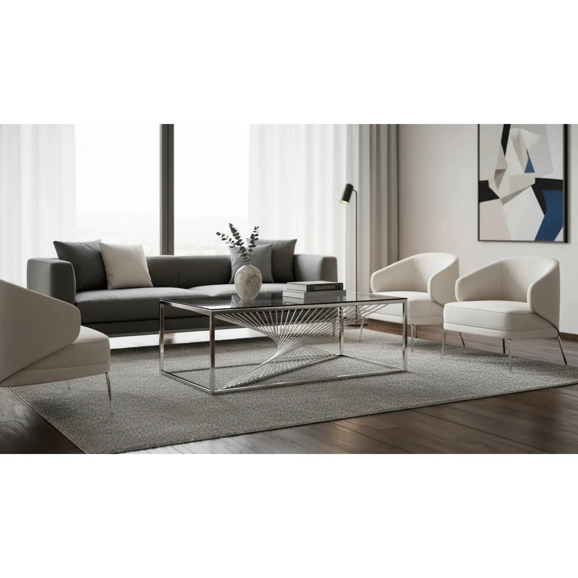 Masuta cafea INFINITY, transparent/argintiu, sticla/otel inoxidabil, 120x60x45 cm