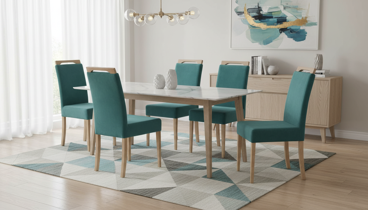 Scaun CLARION, verde/stejar, stofa catifelata/lemn, 42x58x97 cm