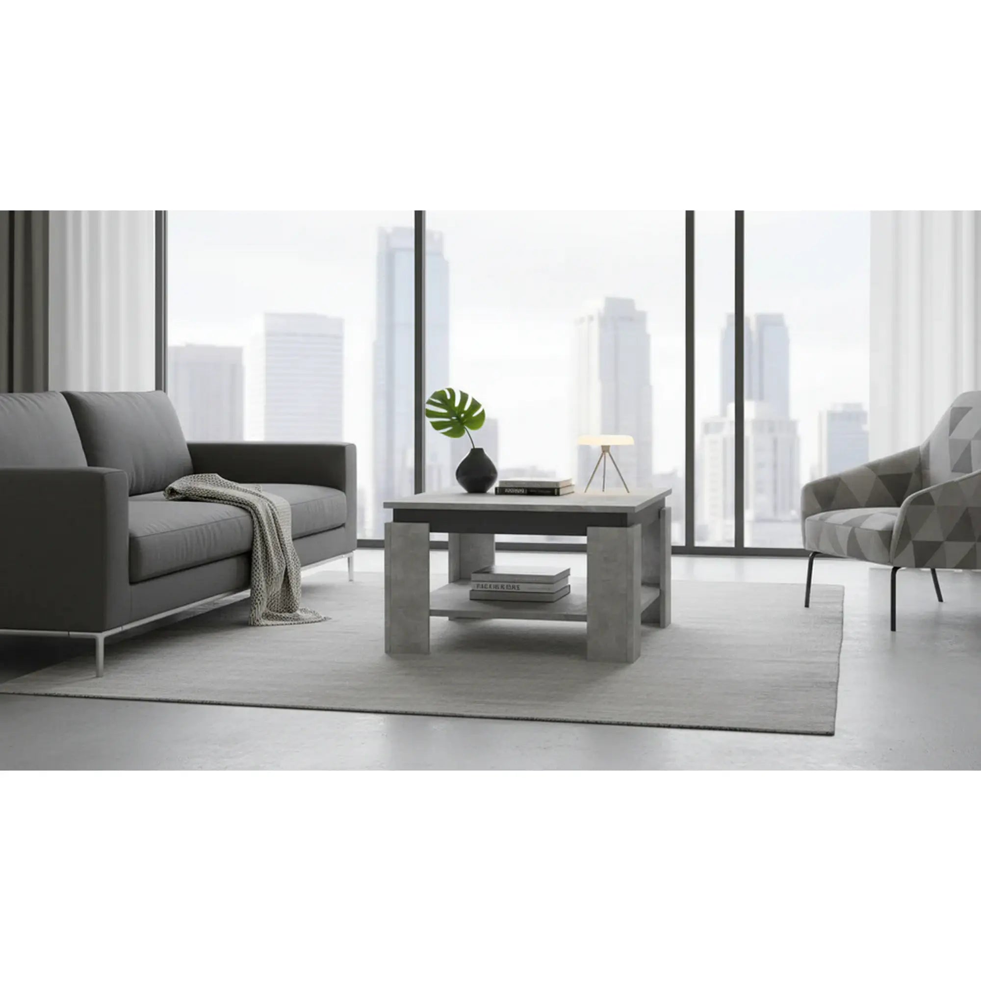 Masuta cafea LEJSY, gri beton/gri grafit, 68x68x41 cm