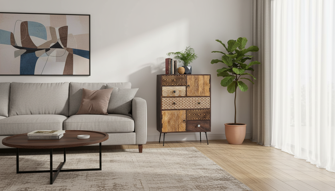 Comoda TAMANI, stejar, lemn, 80x38x108 cm