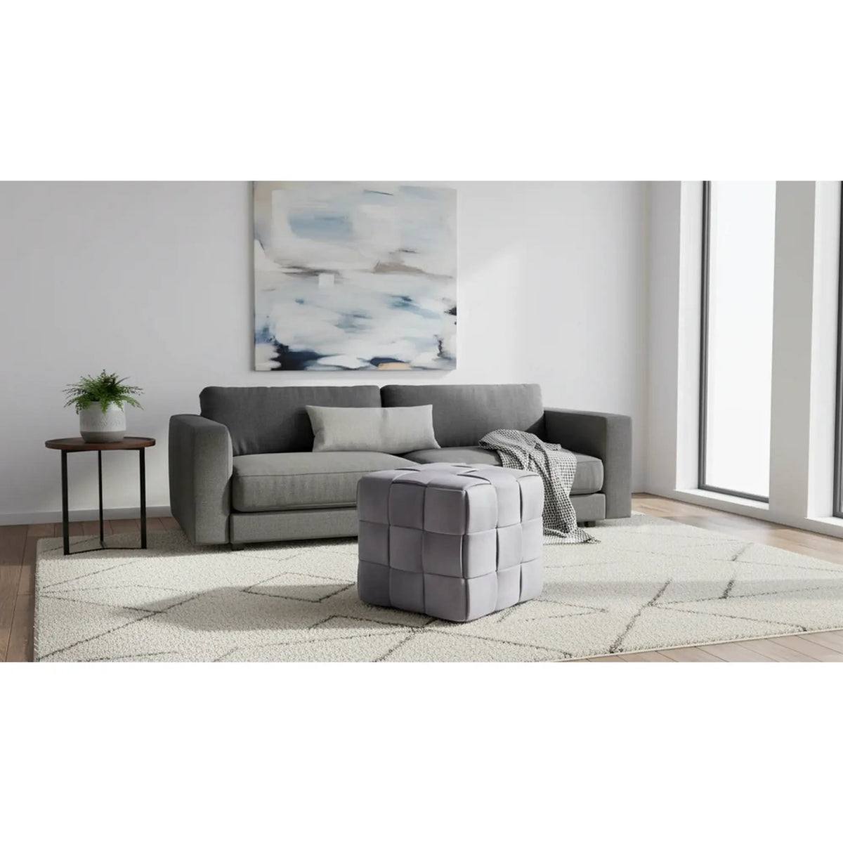 Taburet CASEL, gri, stofa catifelata, 42x42x42 cm