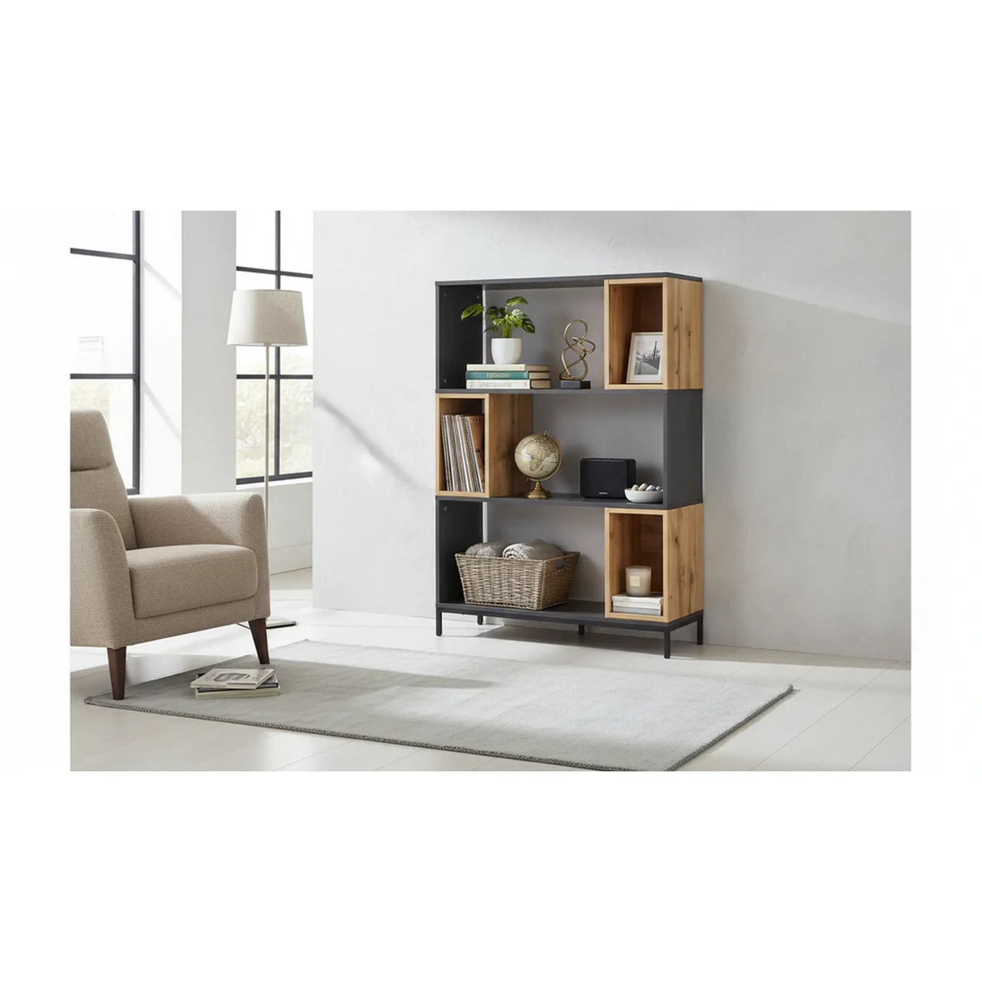 Biblioteca KIKO, stejar/gri antracit, 80x30x121 cm