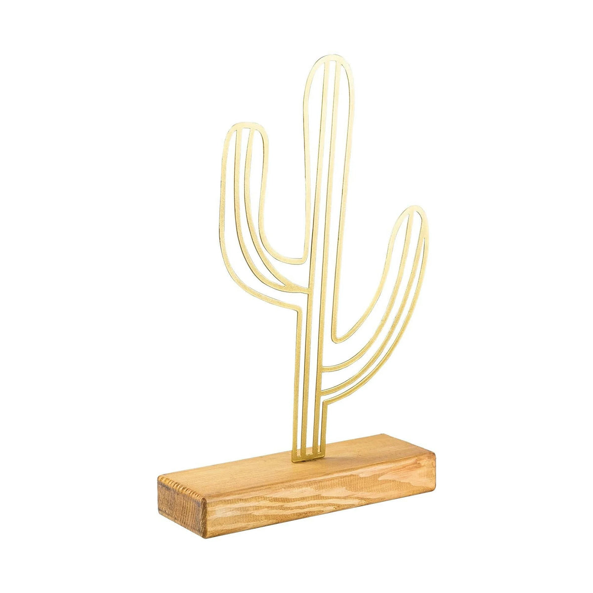 Accesoriu decorativ CACTUS, auriu/stejar, metal/lemn, 22x4x41 cm