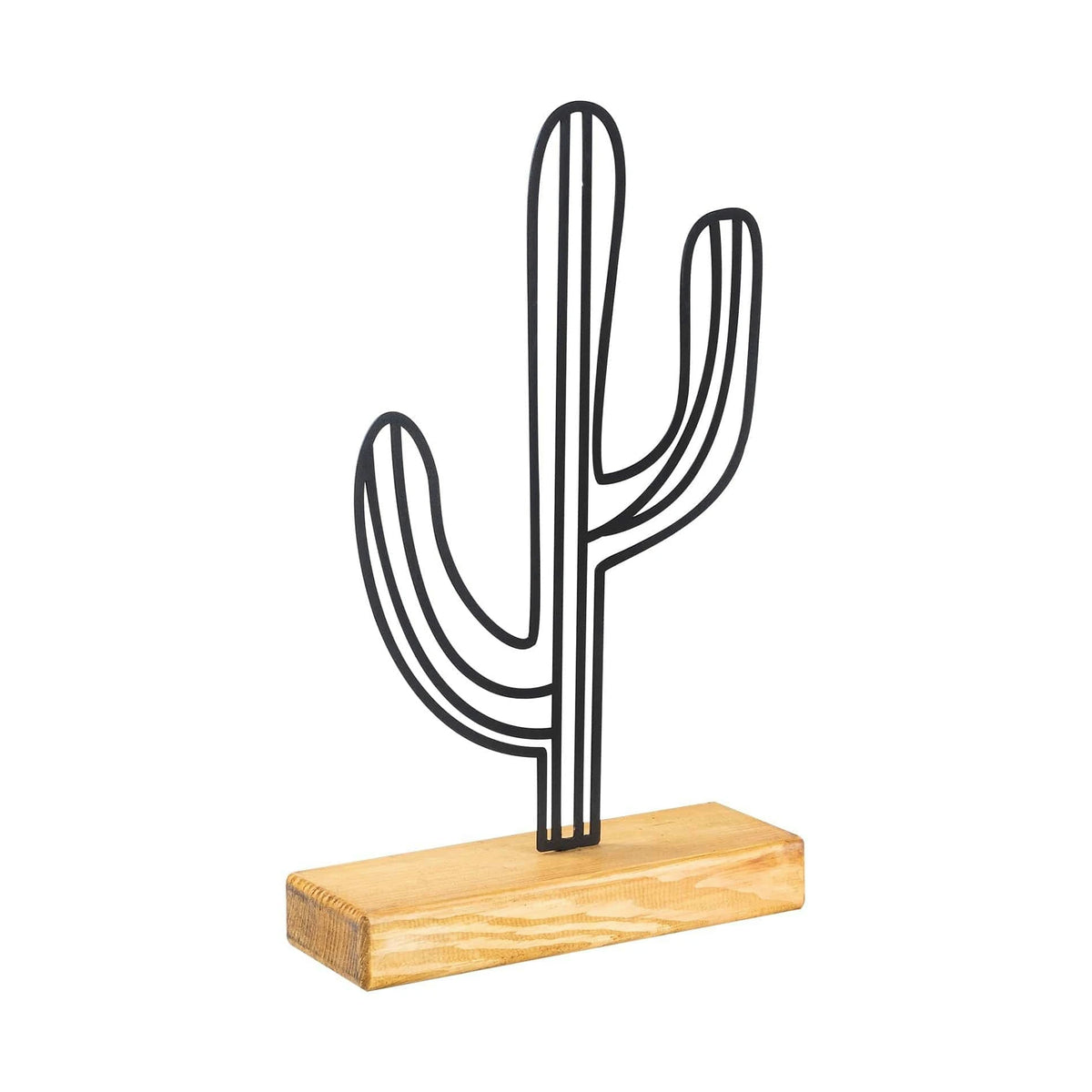 Accesoriu decorativ CACTUS, negru/stejar, metal/lemn, 22x41 cm