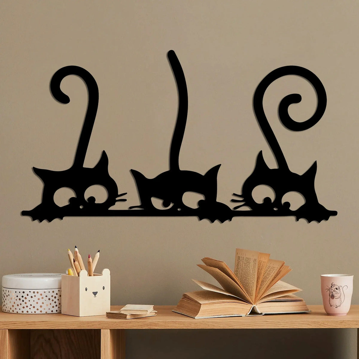 Accesoriu decorativ CAT 5, negru, metal, 60x33 cm