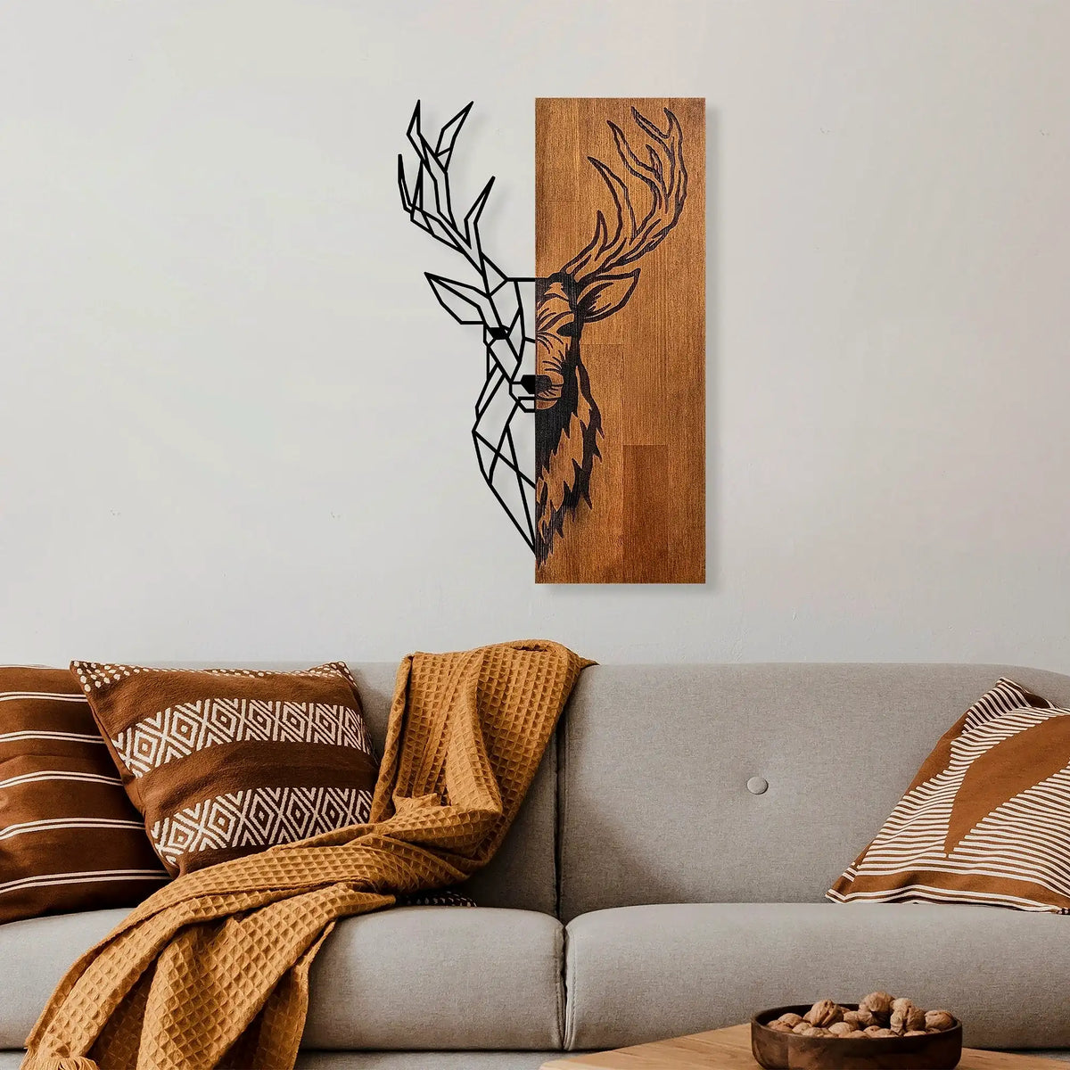 Accesoriu decorativ DEER 1, nuc / negru, metal, lemn, 33x58 cm