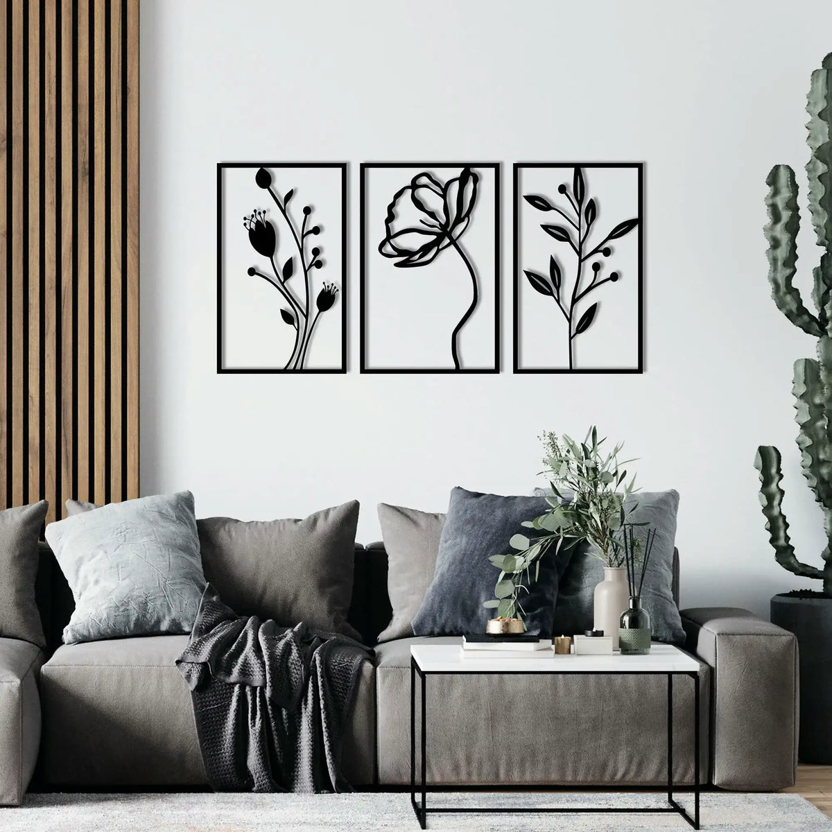 Accesoriu decorativ FLOWERS, negru, metal, 70x39 cm