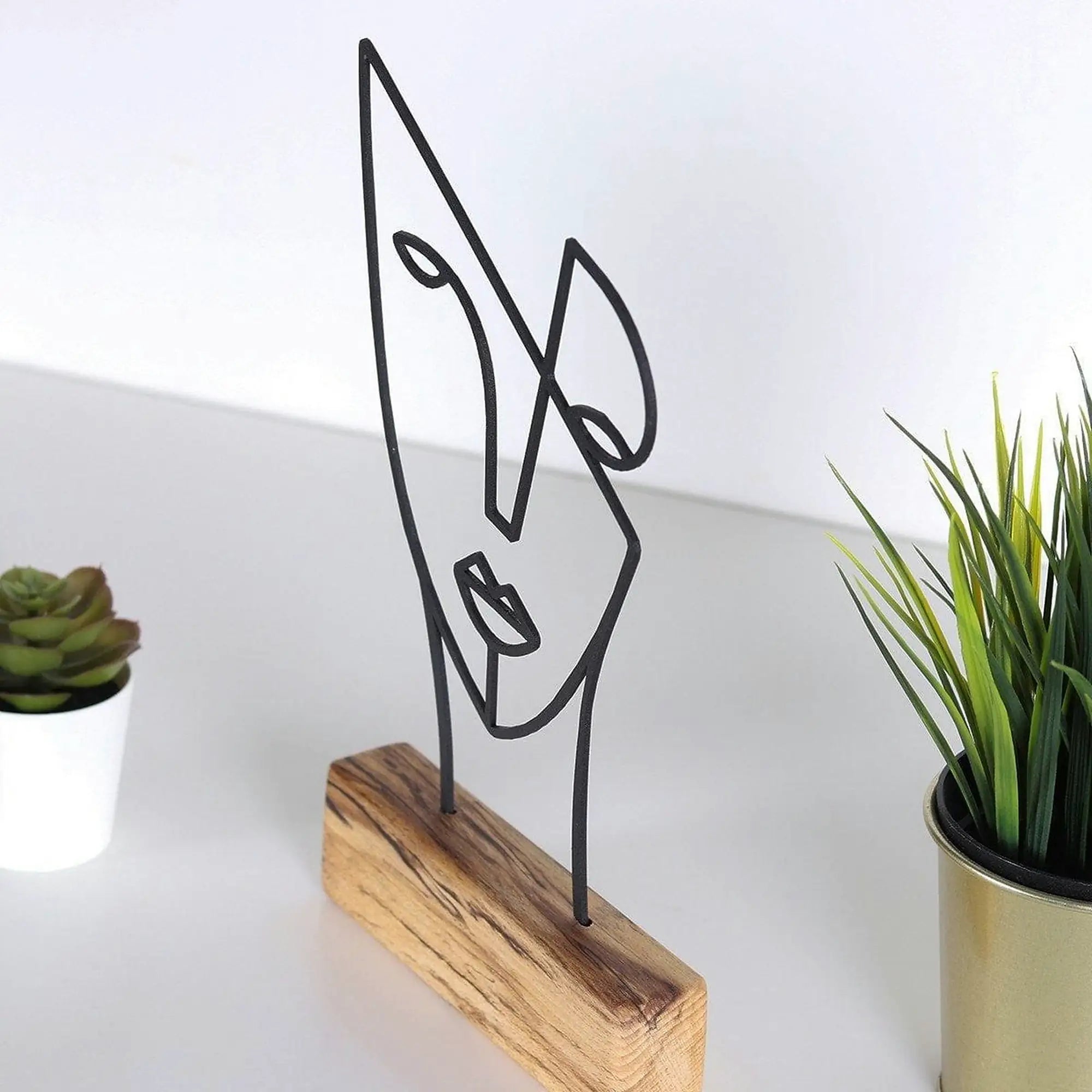 Accesoriu decorativ MASK, negru/stejar, metal/lemn, 17x4x30 cm