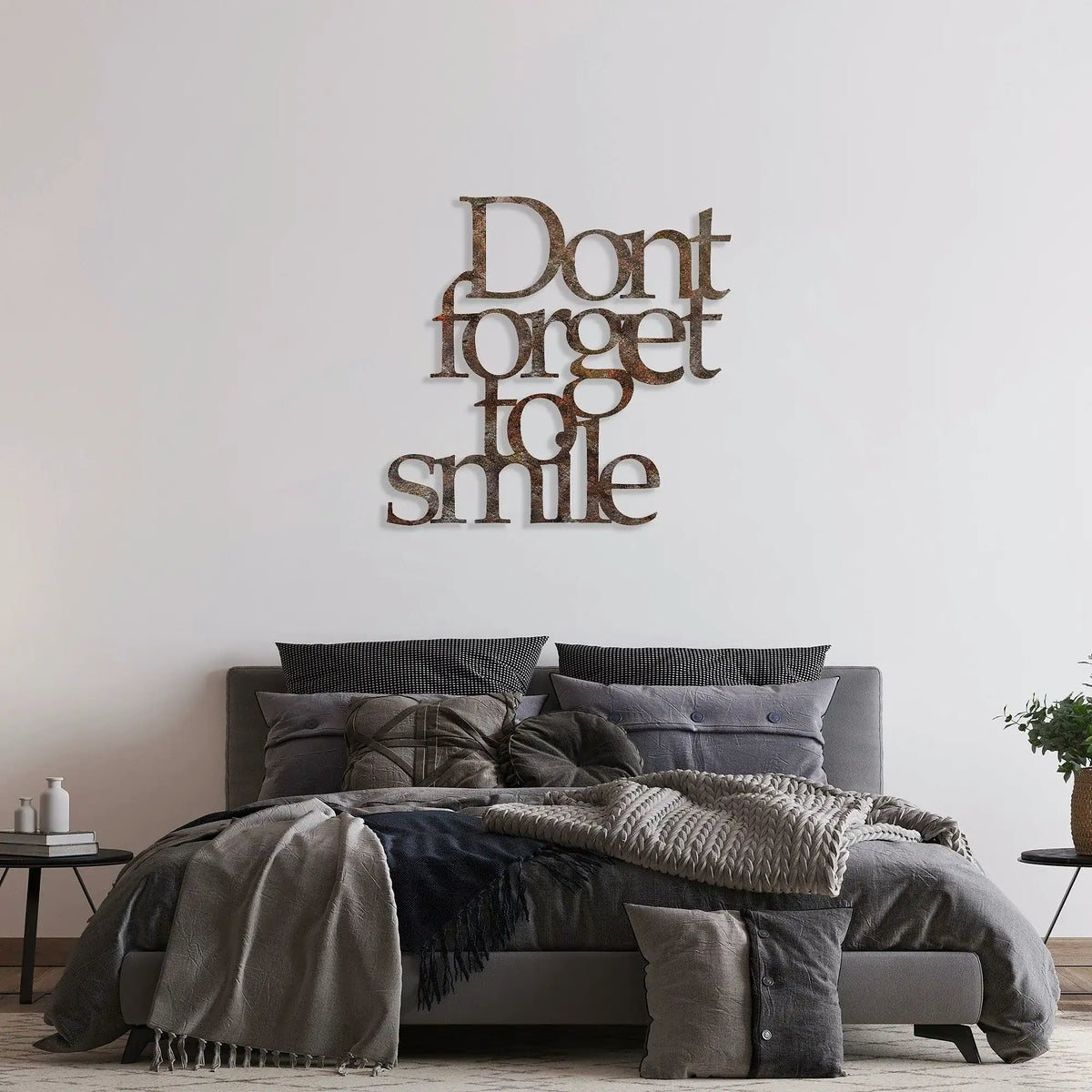 Accesoriu decorativ RUGINOUY DONT FORGET FOR SMILE, antichizat, metal, 67x70 cm