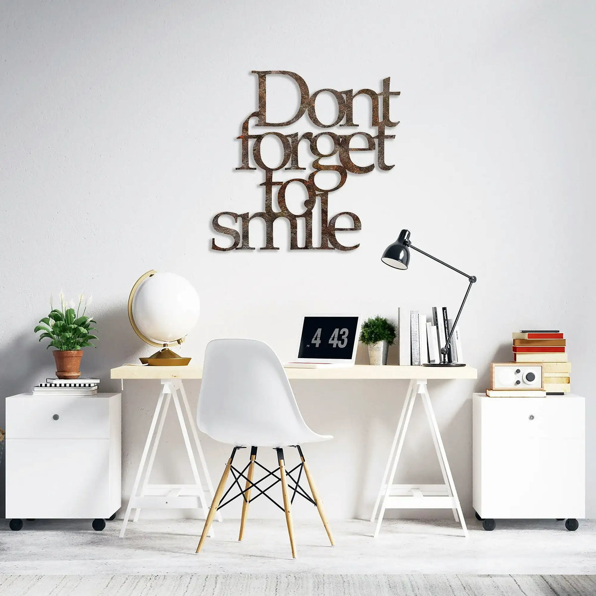 Accesoriu decorativ RUGINOUY DONT FORGET FOR SMILE, antichizat, metal, 67x70 cm