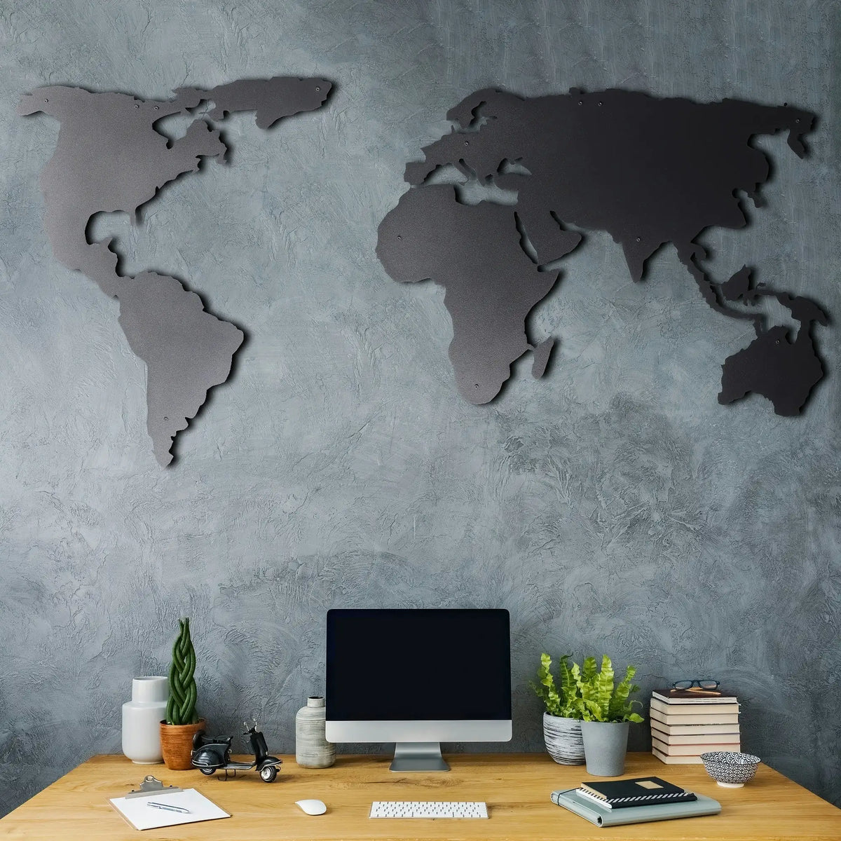 Accesoriu decorativ WORLD MAP SILHOUETTE, negru, metal, 60x120 cm