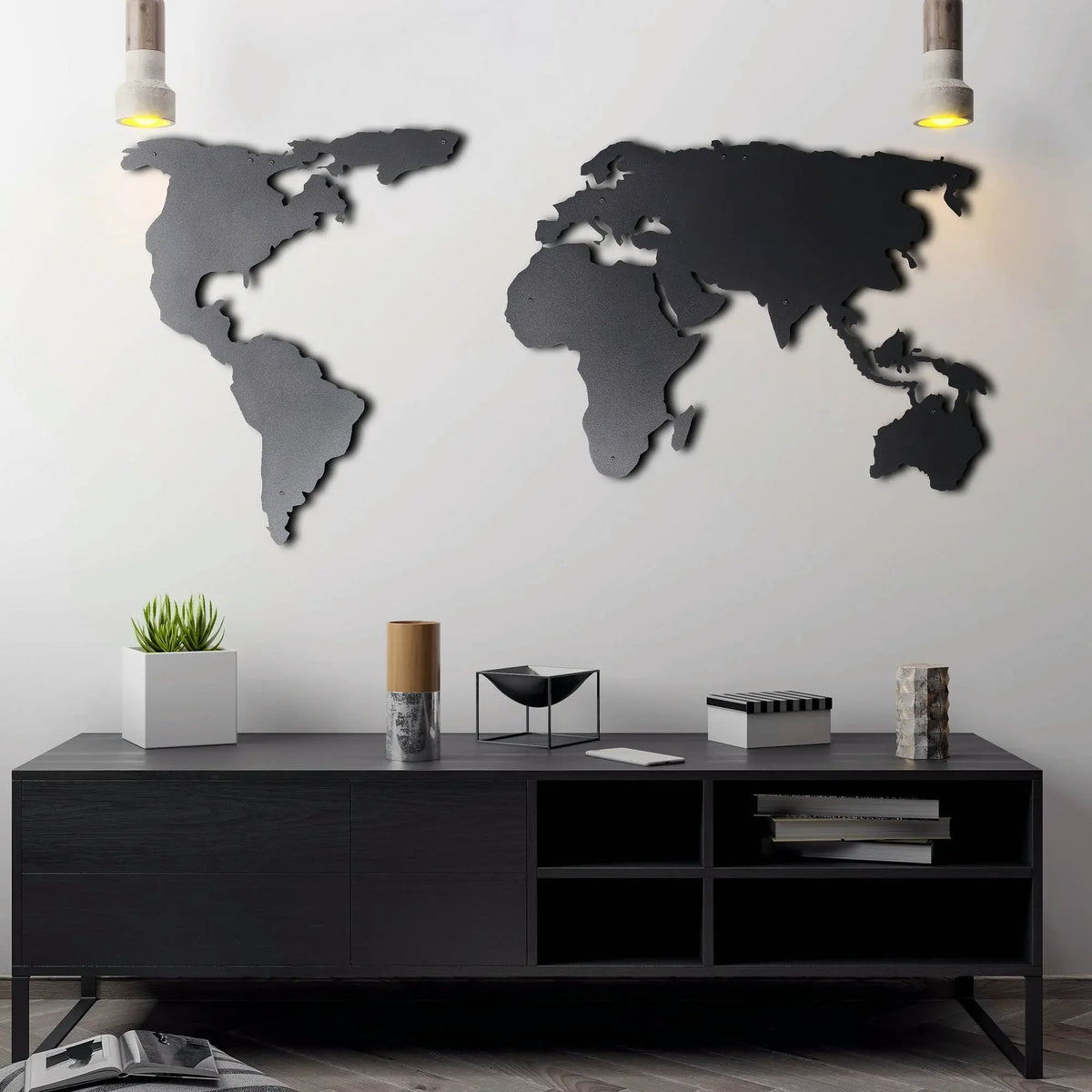 Accesoriu decorativ WORLD MAP SILHOUETTE, negru, metal, 60x120 cm