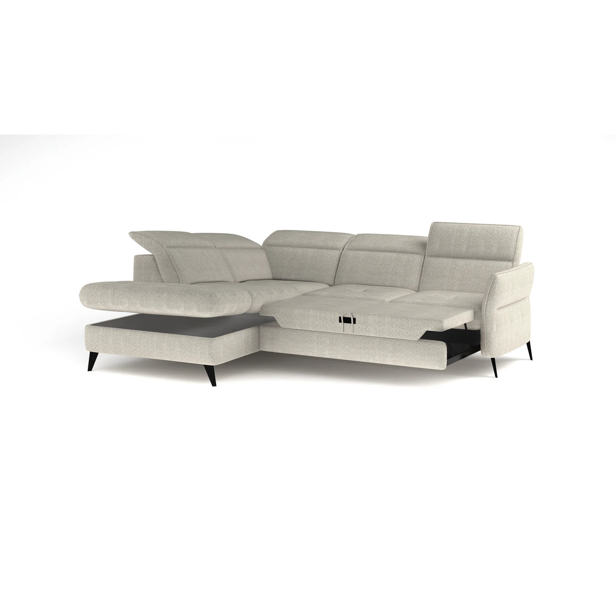 Coltar extensibil APUFA, personalizabil materiale gama Premium, cu lada depozitare si tetiere reglabile, 260x215x95 cm