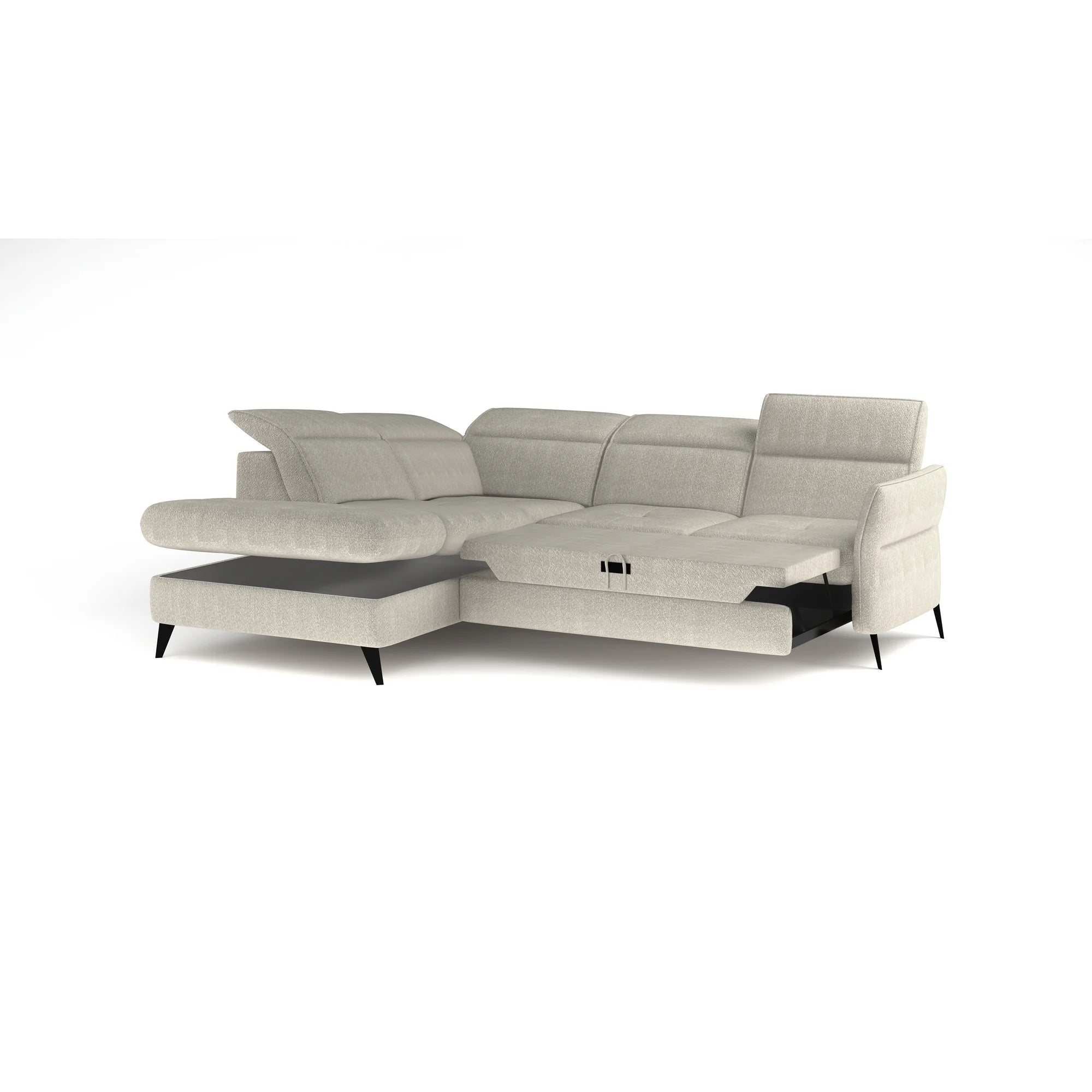 Coltar extensibil APUFA, personalizabil materiale gama Premium, cu lada depozitare si tetiere reglabile, 260x215x95 cm