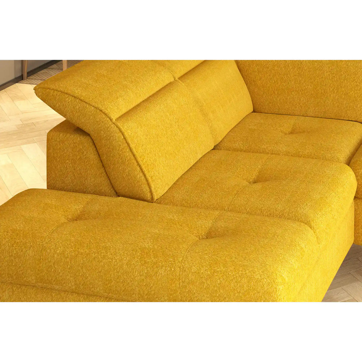 Coltar extensibil APUFA, personalizabil materiale gama Premium, cu lada depozitare si tetiere reglabile, 260x215x95 cm