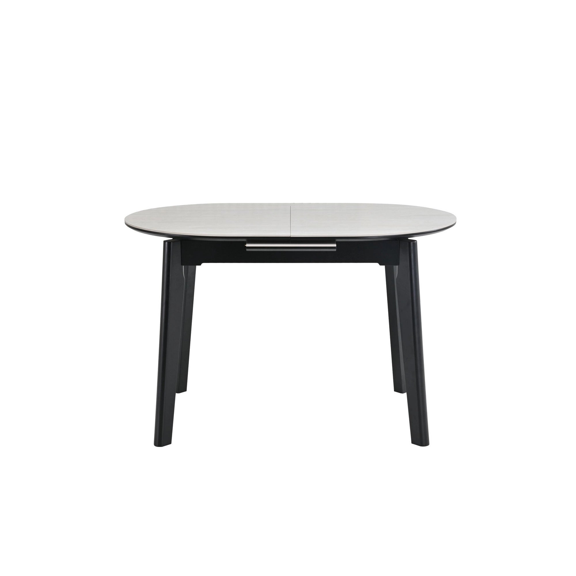 Masa extensibila ARES, bej cu efect de piatra travertin/negru, ceramica/metal, 120/150x85x76 cm