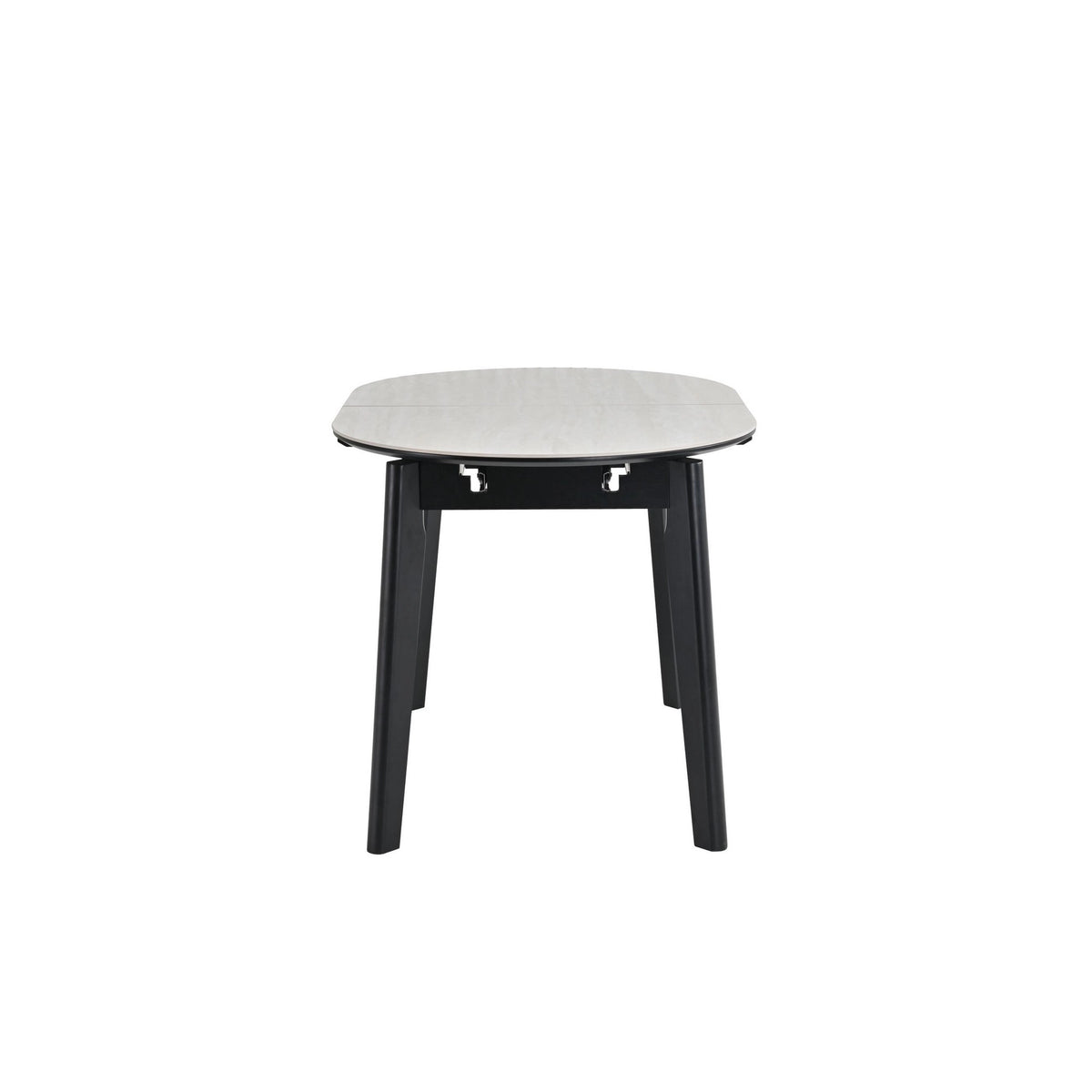 Masa extensibila ARES, bej cu efect de piatra travertin/negru, ceramica/metal, 120/150x85x76 cm