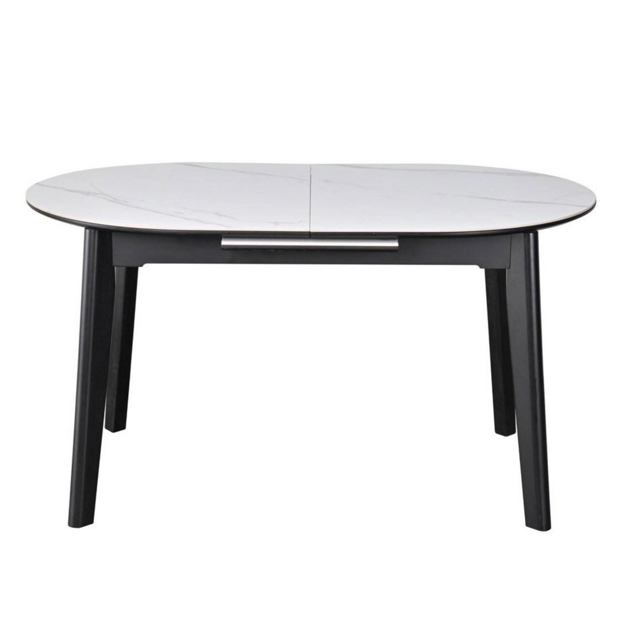 Masa extensibila ARES, alb cu efect de marmura/negru, ceramica/metal, 120/150x85x76 cm