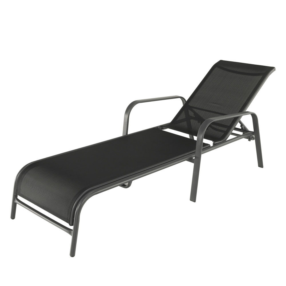 Sezlong gradina ATREO, negru/gri, material textil/metal, 64x161x48/100 cm