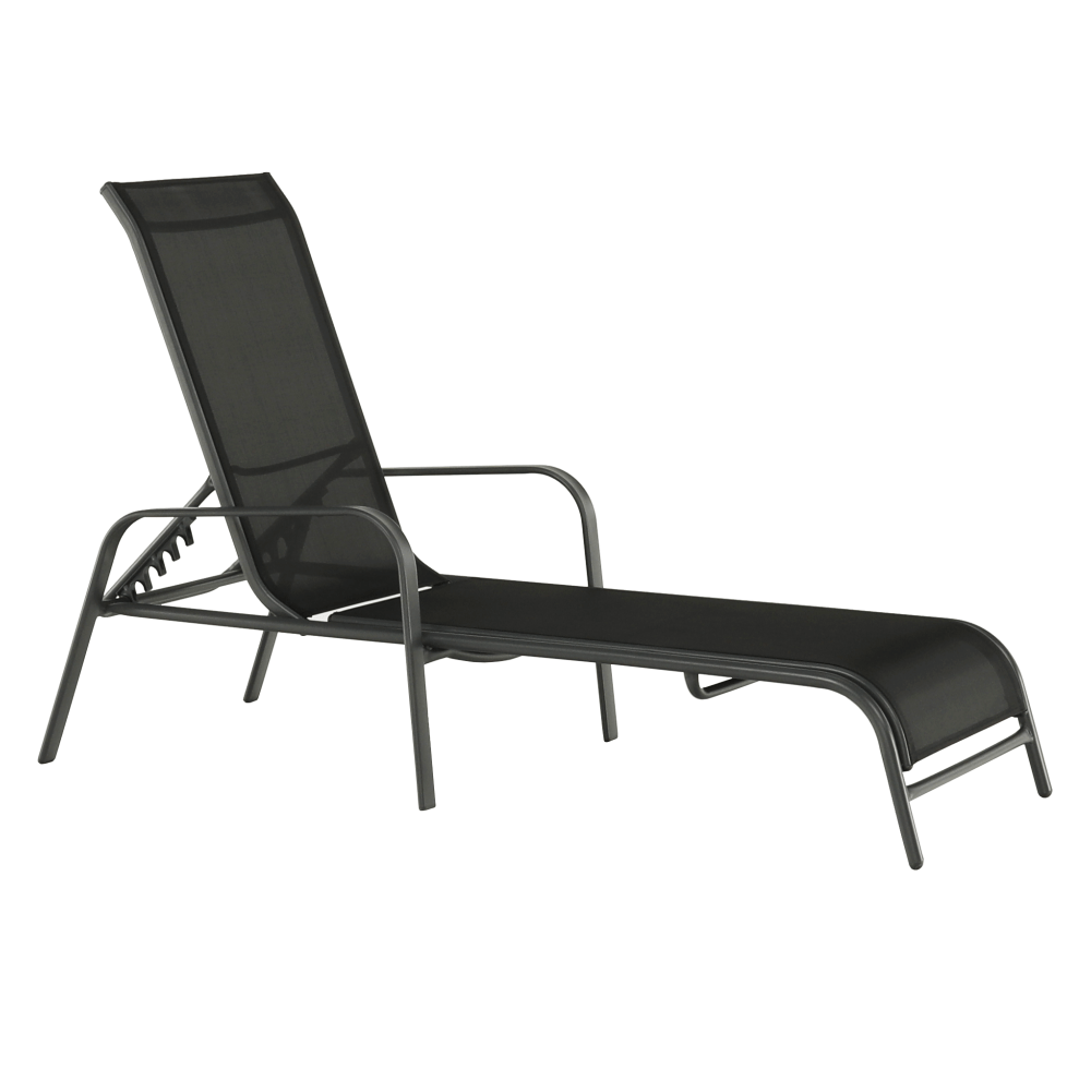 Sezlong gradina ATREO, negru/gri, material textil/metal, 64x161x48/100 cm