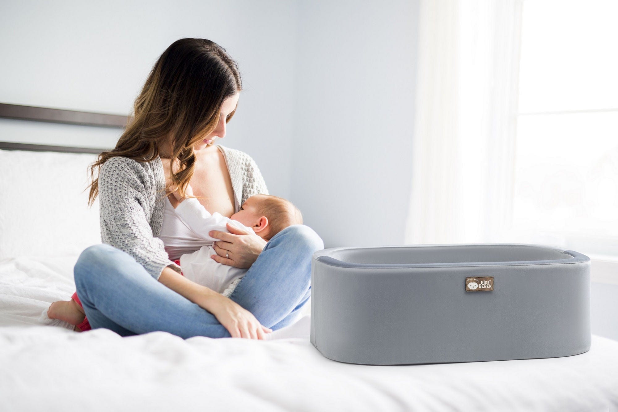 Balansoar bebelusi HIER, gri/stejar, lemn de pin/poliester, 90x58x70 cm