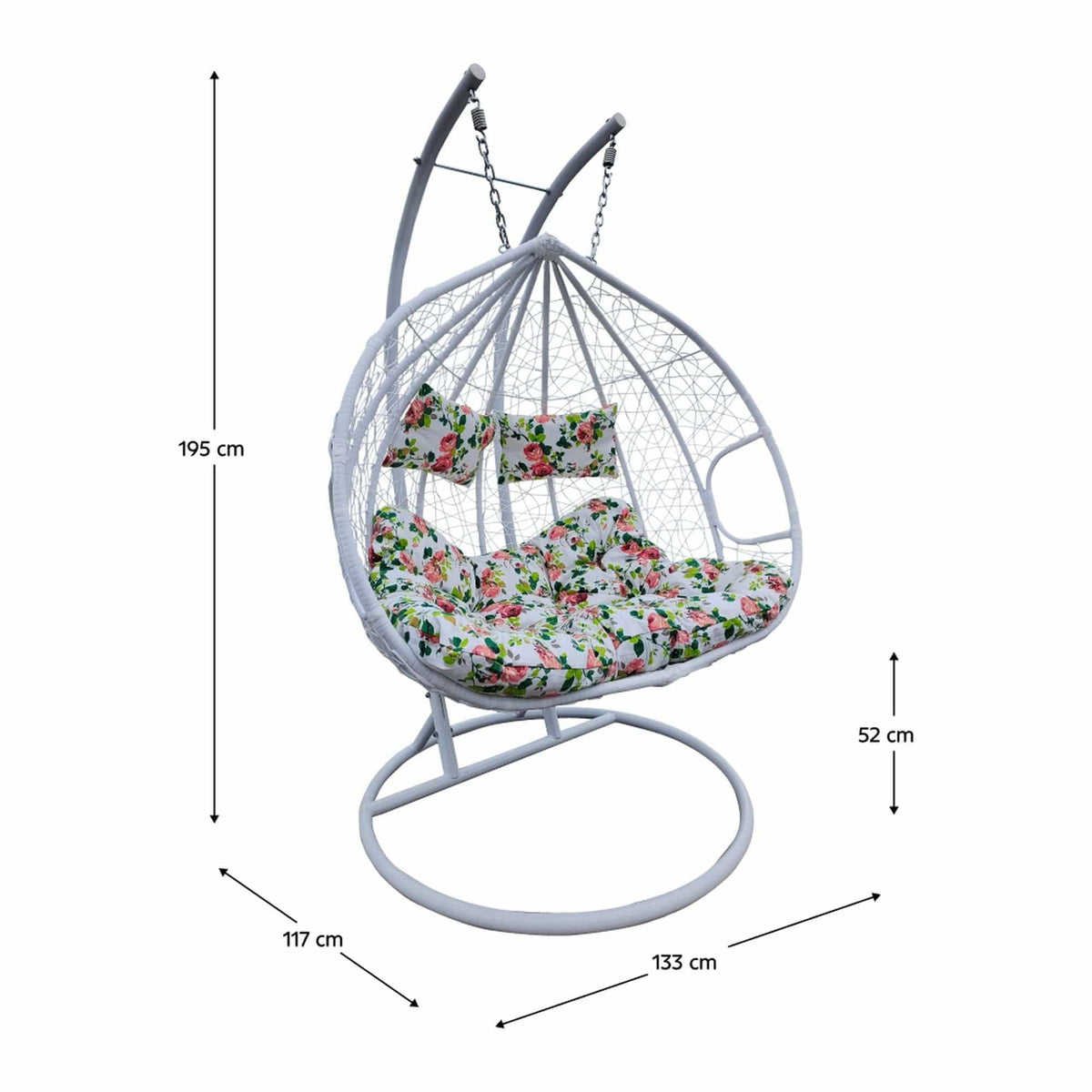 Balansoar gradina DALVEA 2 NEW, alb, rattan sintetic/metal, 133x117x195 cm