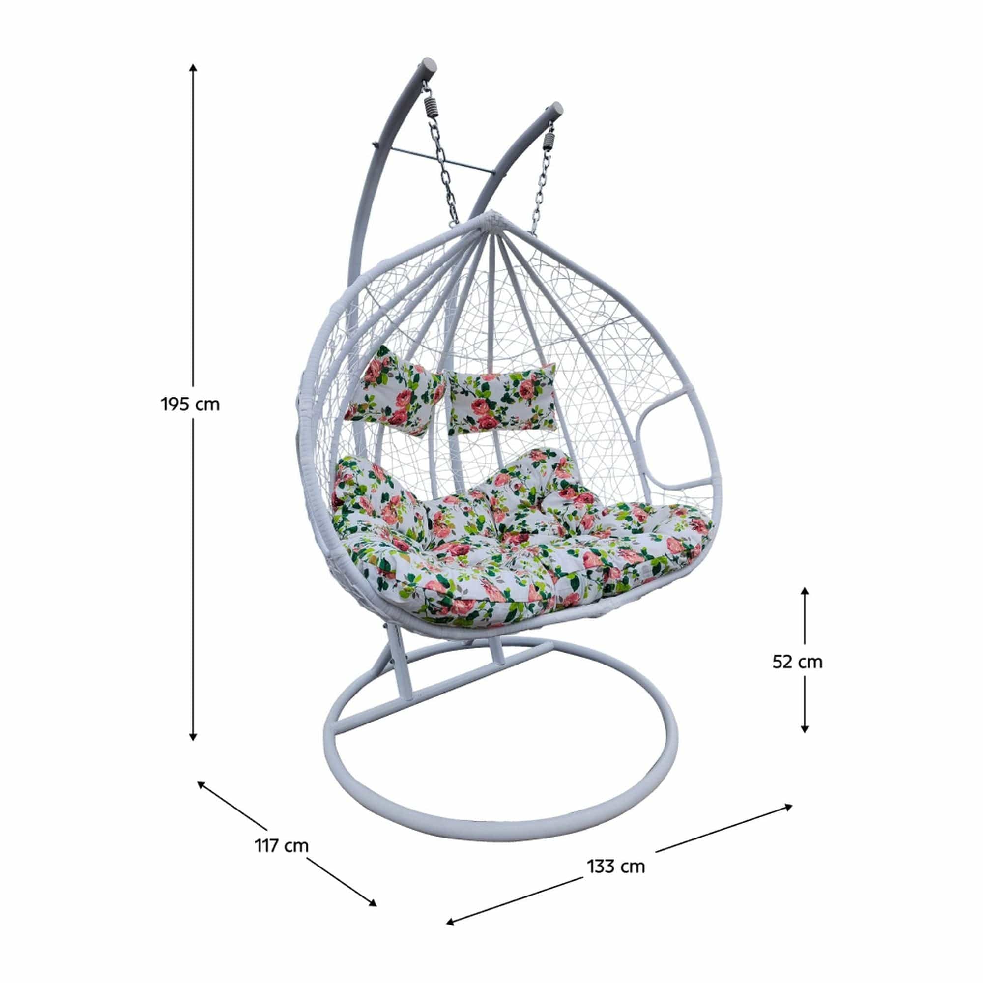 Balansoar gradina DALVEA 2 NEW, alb, rattan sintetic/metal, 133x117x195 cm