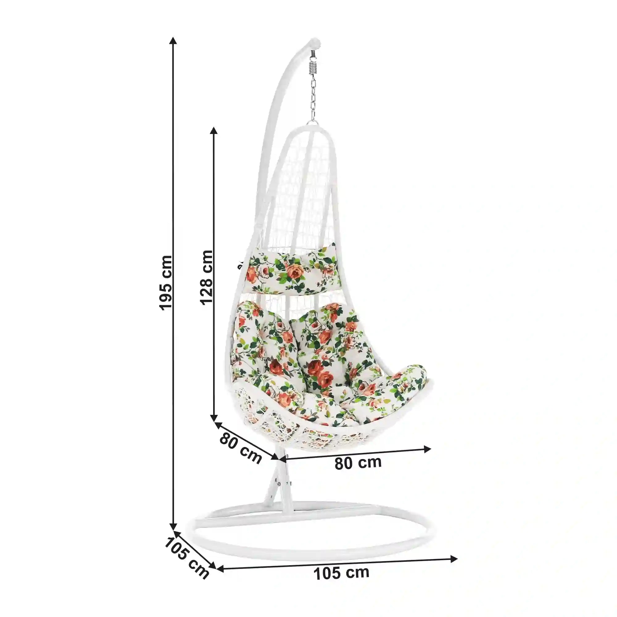Balansoar gradina KALEA 2 NEW, alb/multicolor, metal/stofa clasica, 105x105x195 cm
