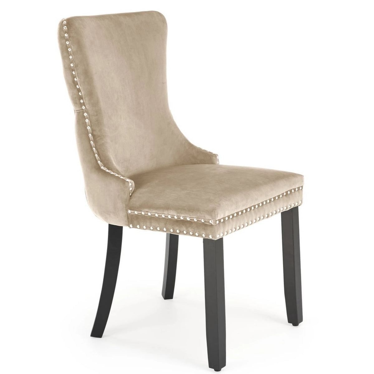 Scaun lemn masiv tapitat ALDA, bej/negru, stofa catifelata/lemn, 50x62x95 cm