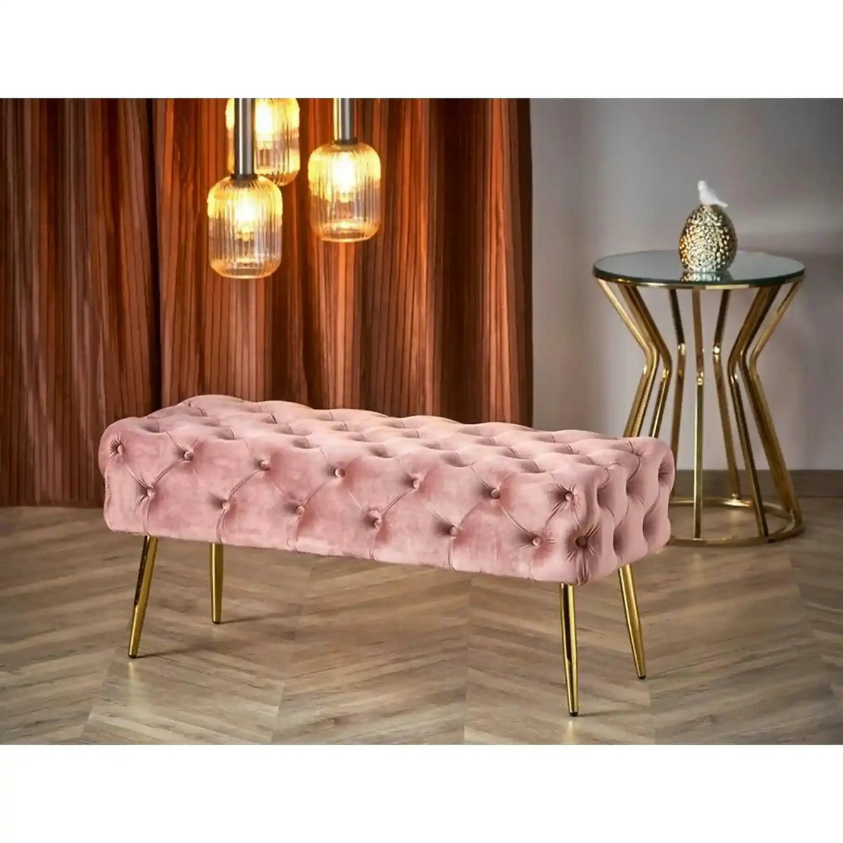 Banca ATHENA, stofa catifelata roz, 100x45x40 cm