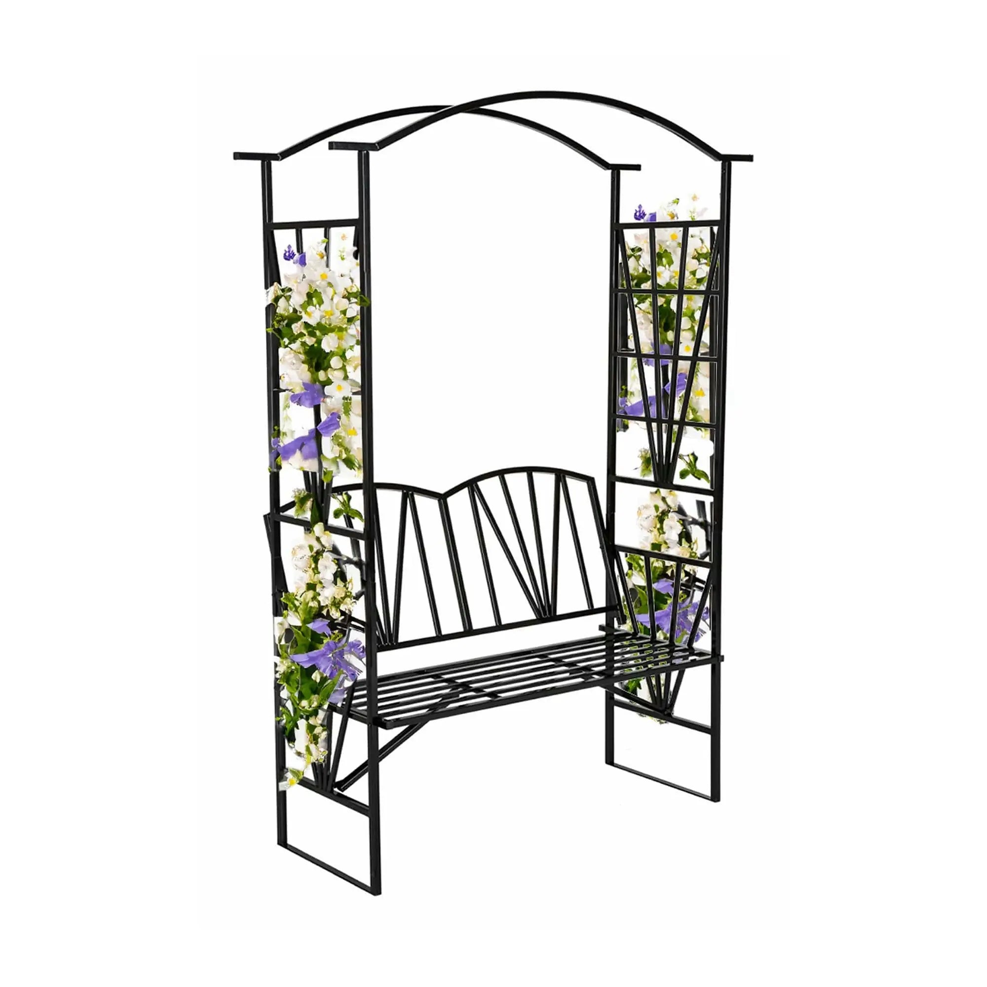 Banca cu pergola HAIFA, negru, metal, 114x42x210 cm