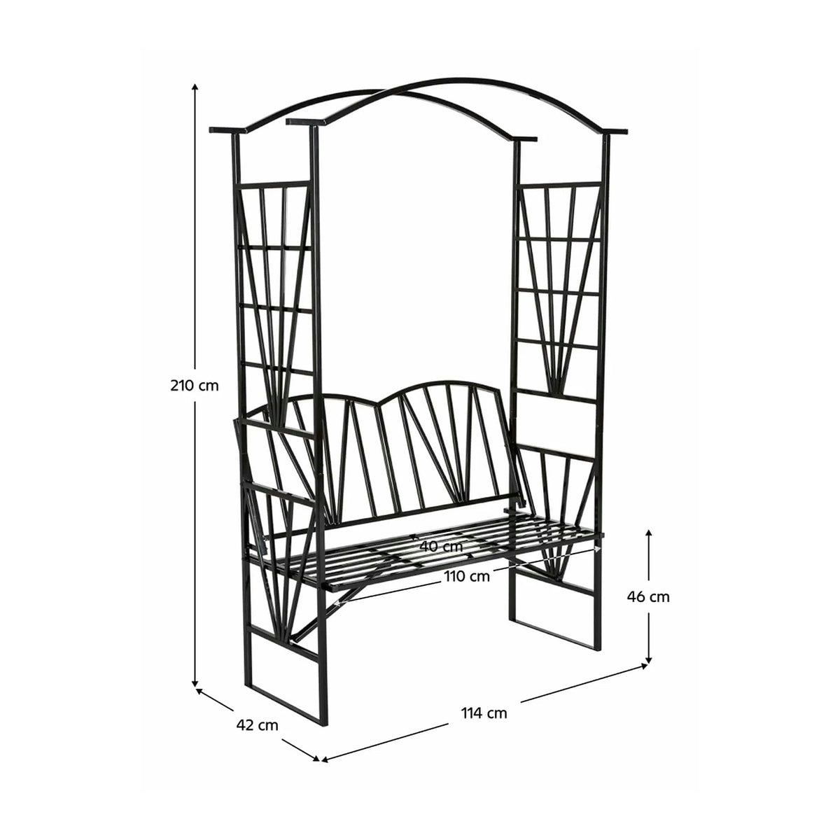 Banca cu pergola HAIFA, negru, metal, 114x42x210 cm