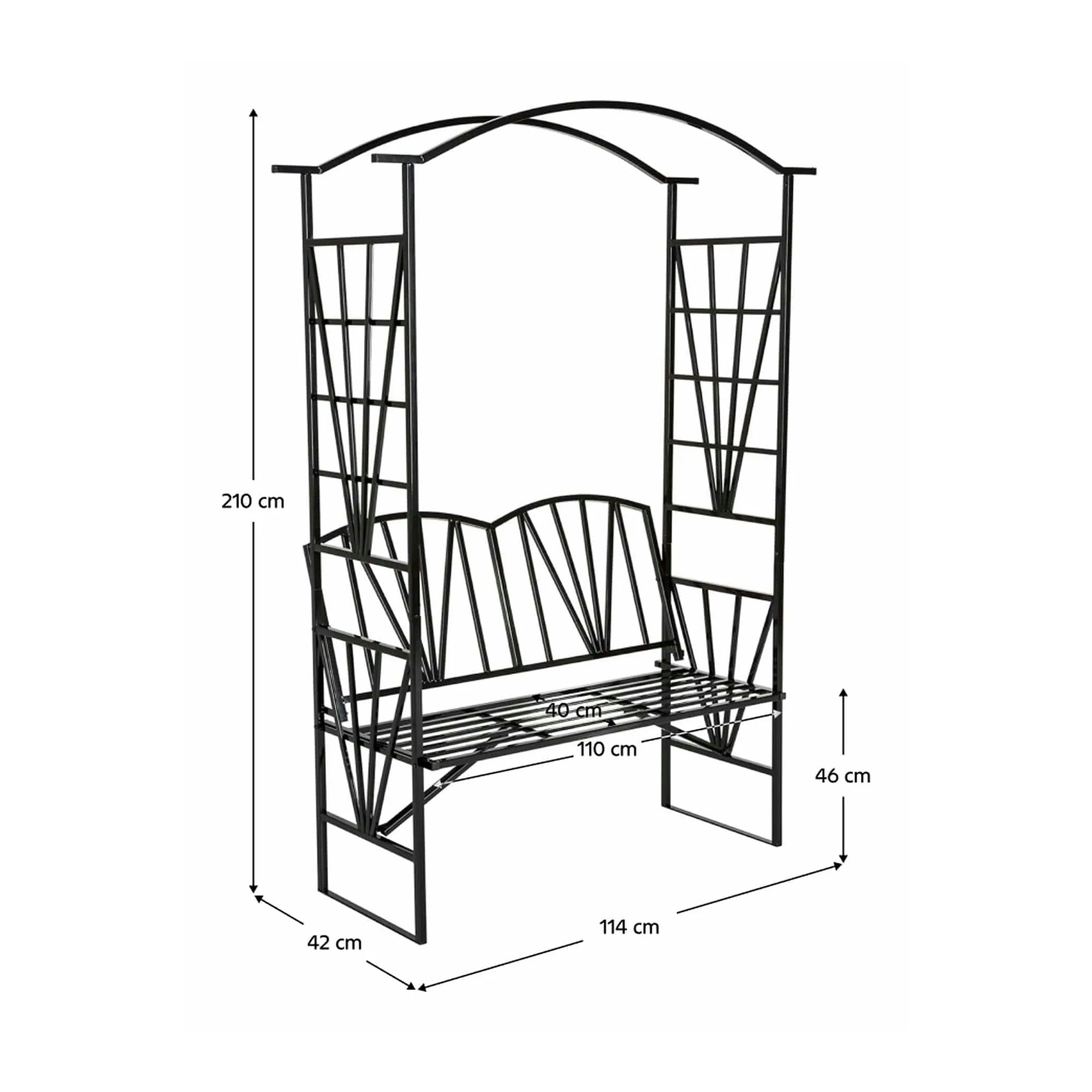 Banca cu pergola HAIFA, negru, metal, 114x42x210 cm