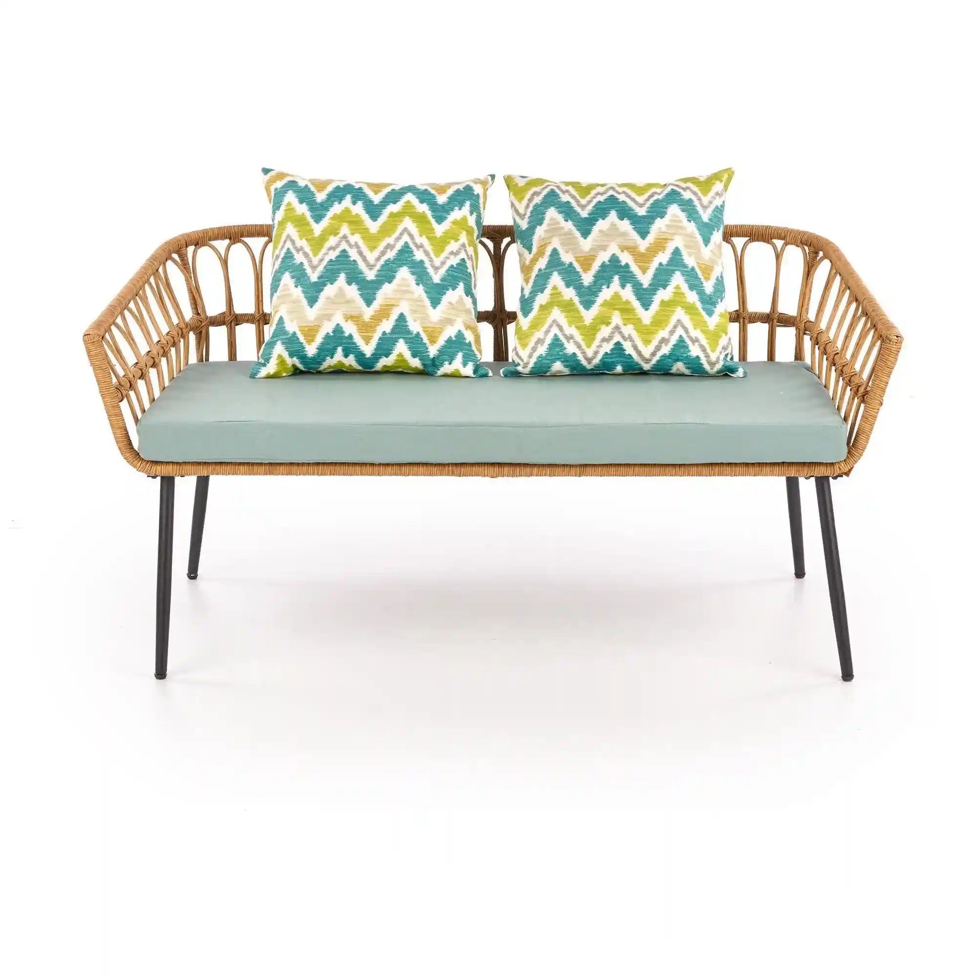 Banca GARDENA 2S, stejar/negru, rattan sintetic/otel, 140x68x71 cm