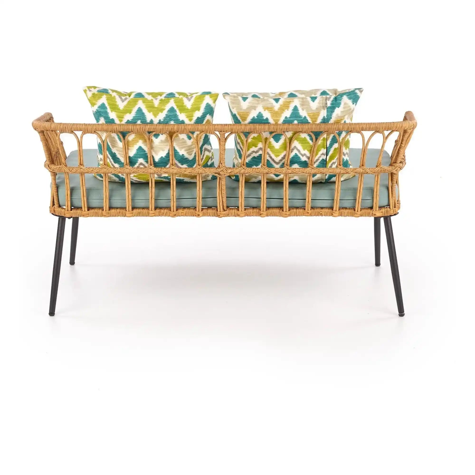 Banca GARDENA 2S, stejar/negru, rattan sintetic/otel, 140x68x71 cm