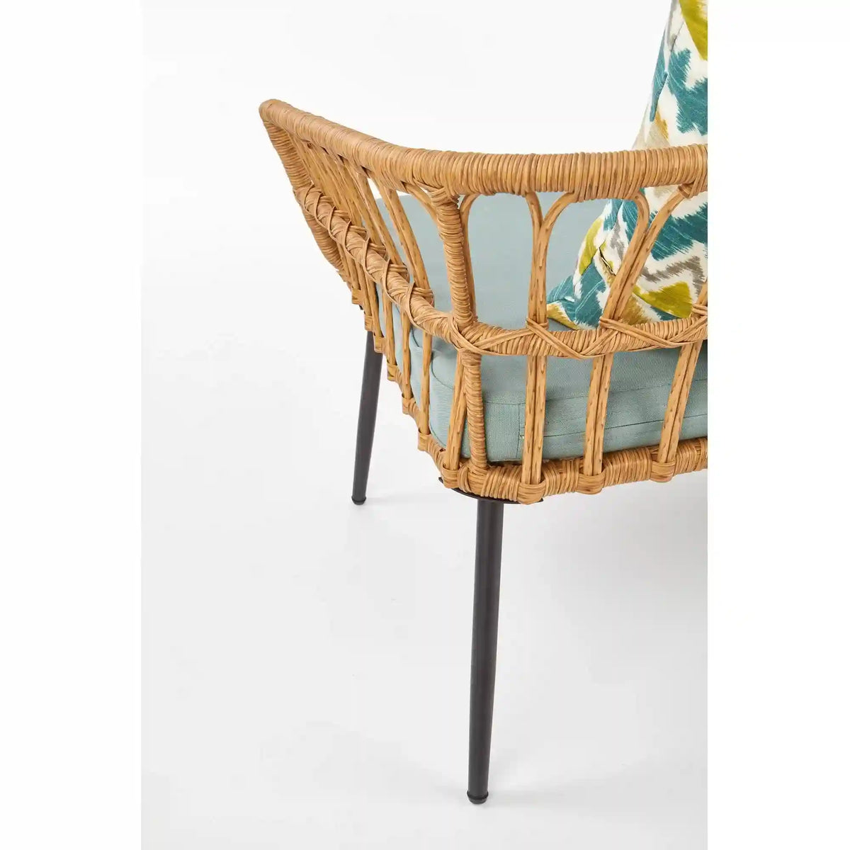 Banca GARDENA 2S, stejar/negru, rattan sintetic/otel, 140x68x71 cm