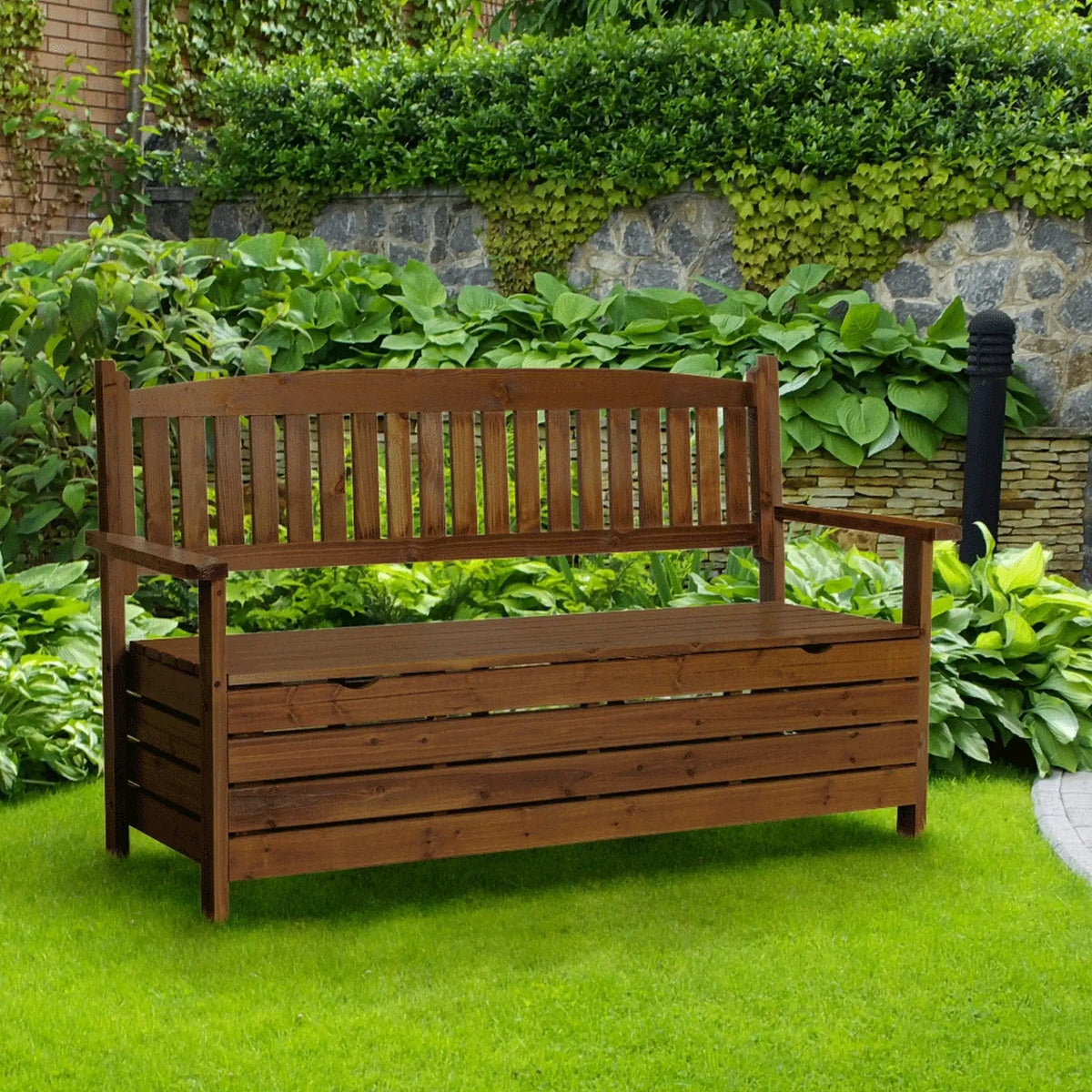Banca gradina AMULA, stejar inchis, lemn, 150x58x88 cm