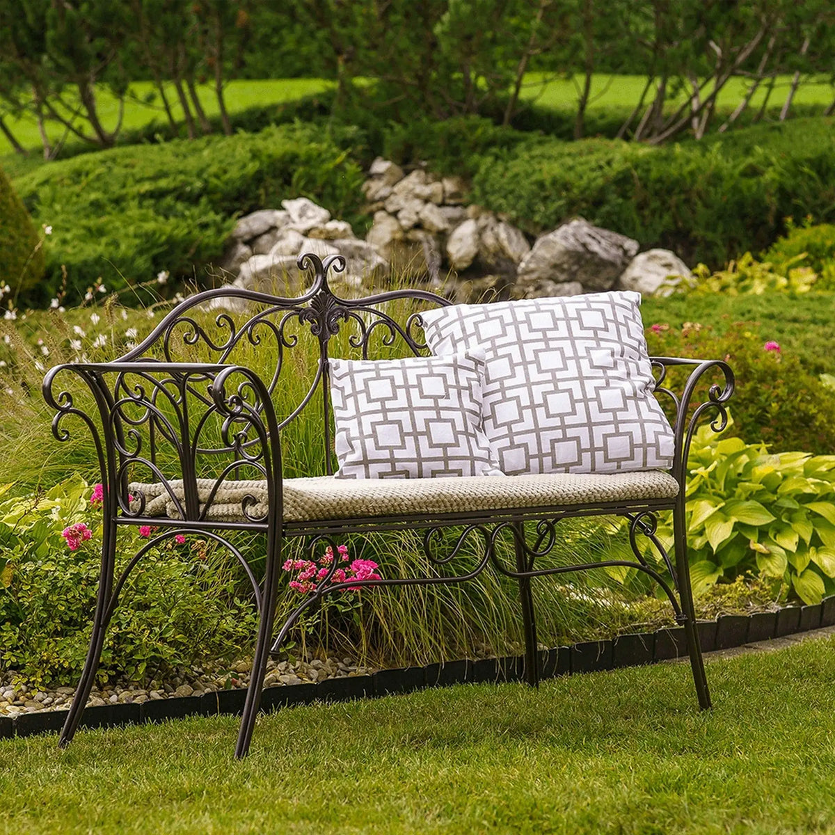 Banca gradina ETELIA, maro, metal, 131x49x89 cm