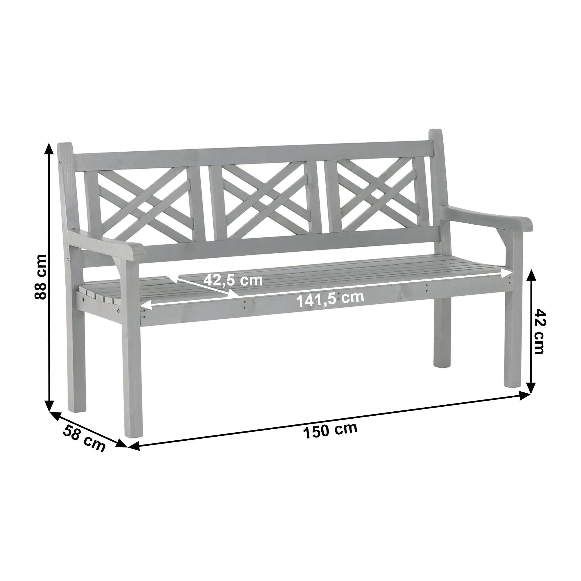 Bancă gradina FABLA, gri, lemn, 150x58x88 cm