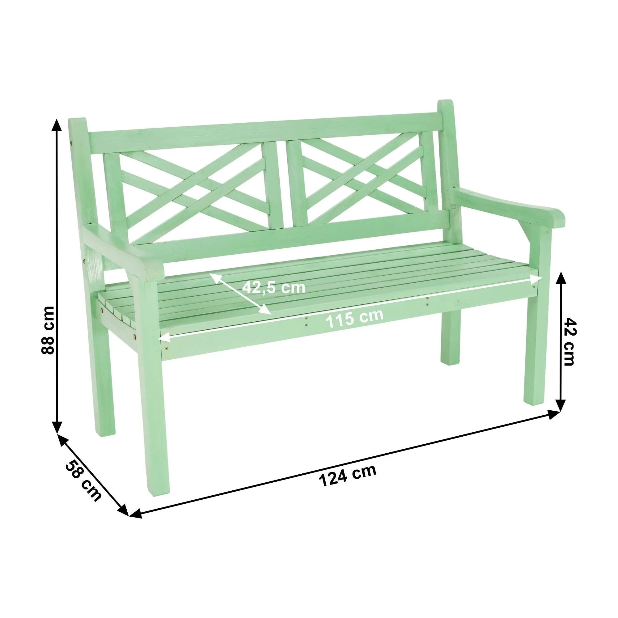 Bancă gradina FABLA, verde mentă, lemn, 124x58x88 cm