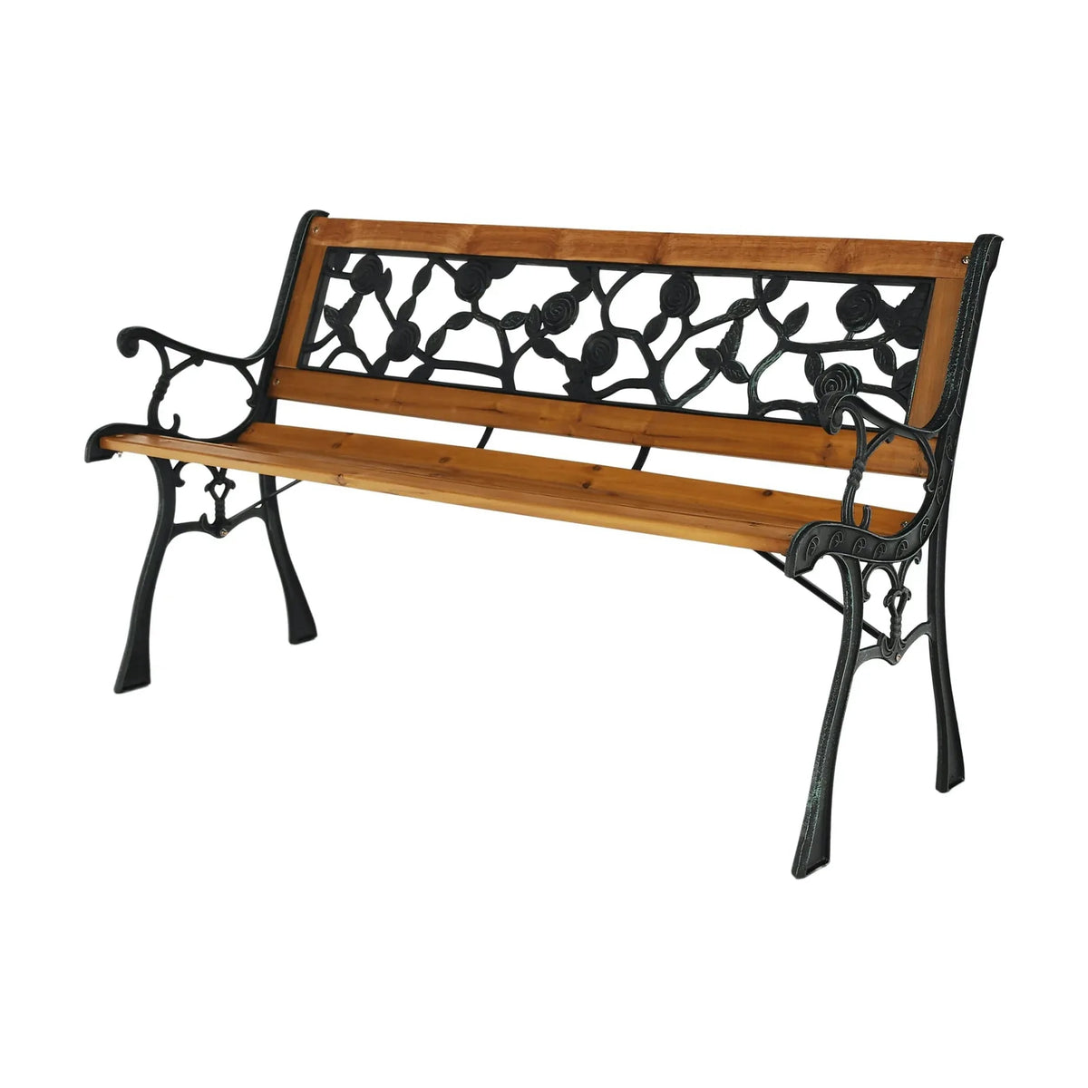 Banca gradina FAIZA, negru/nuc, metal/lemn, 126x52x73 cm