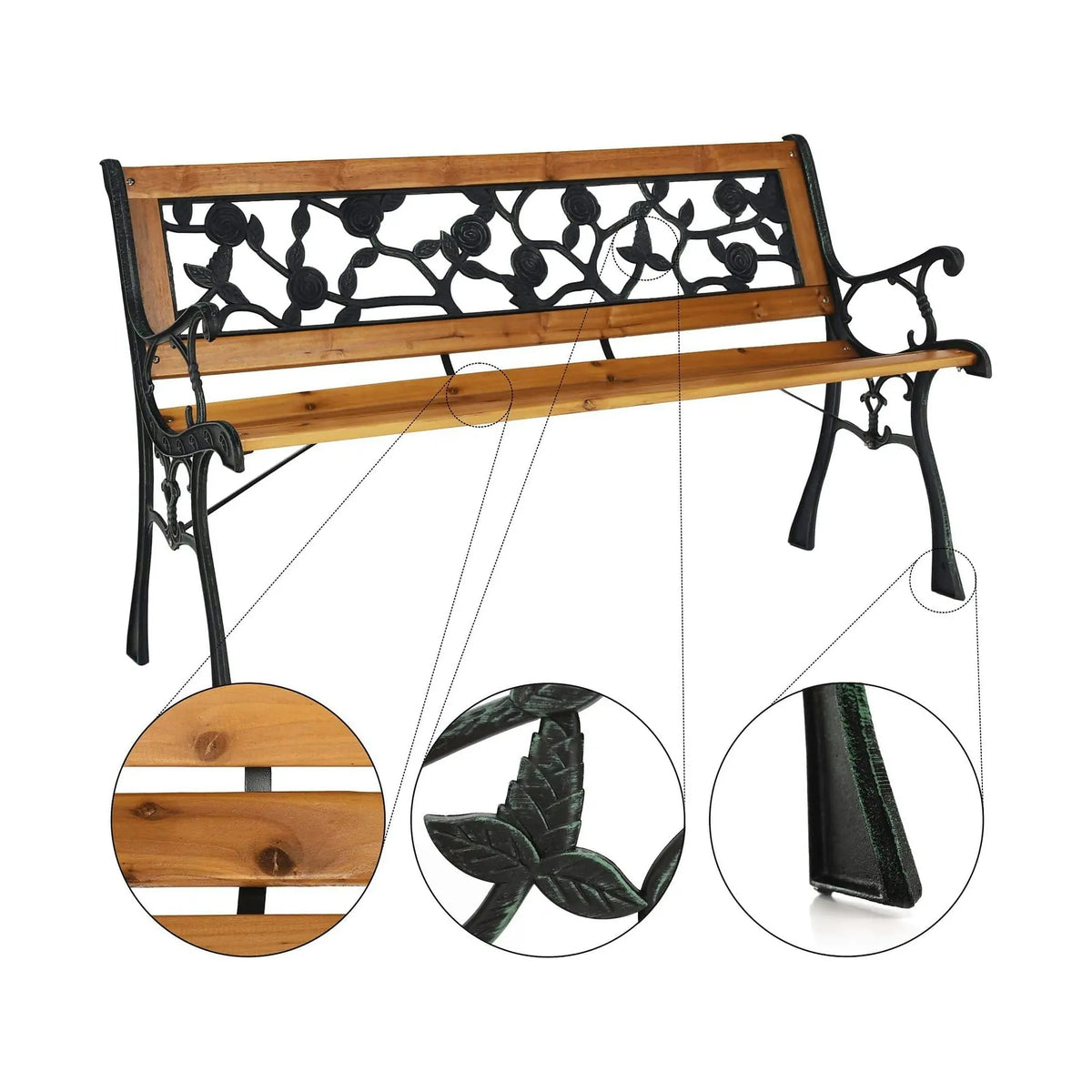 Banca gradina FAIZA, negru/nuc, metal/lemn, 126x52x73 cm