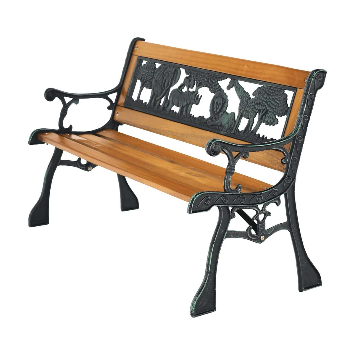 Banca gradina NADAZA, negru/stejar, lemn/metal, 82x40x48 cm