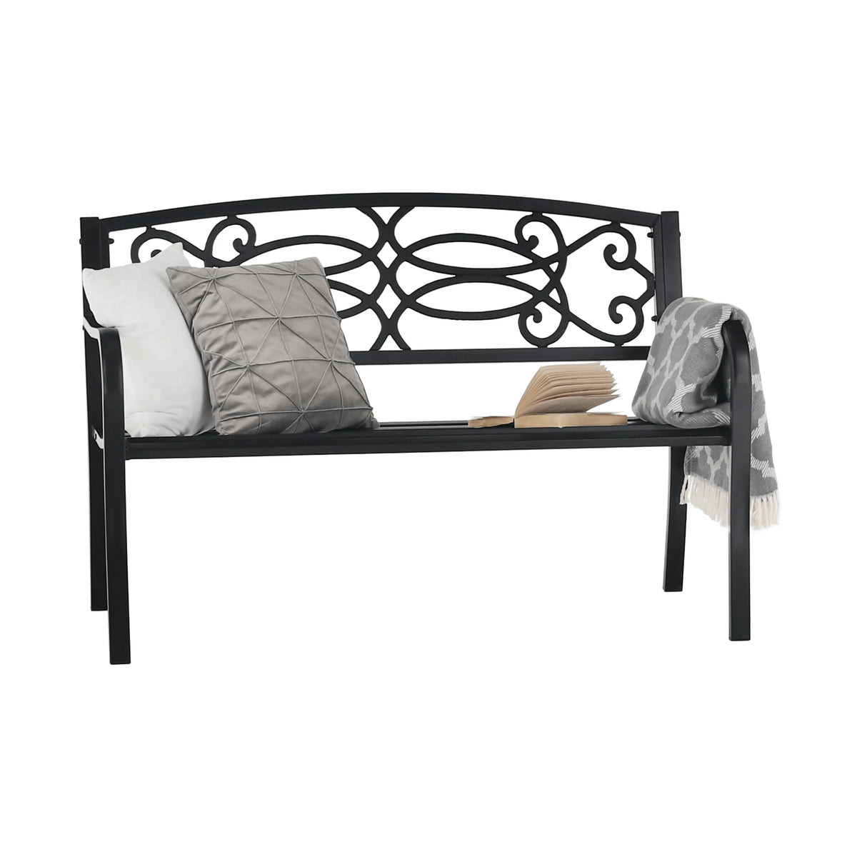 Banca gradina VENDA, negru, metal, 127x60x85 cm