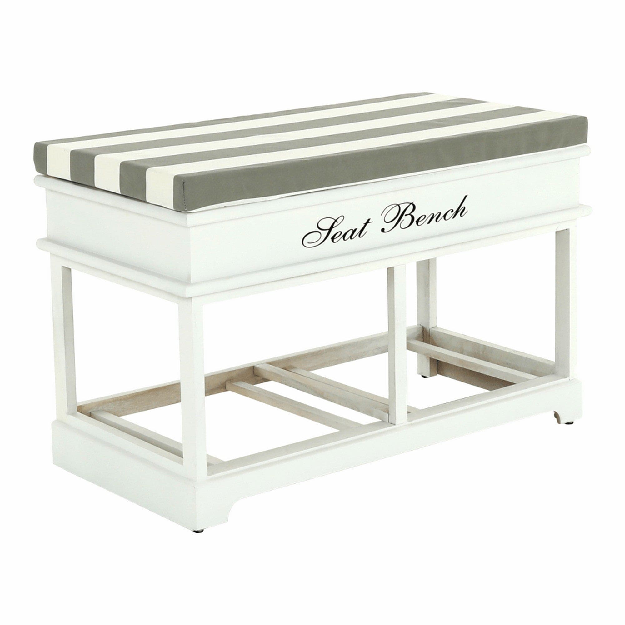 Bancheta BENCH 2, alb/gri, lemn/material textil, cu perna, 70x35x45 cm