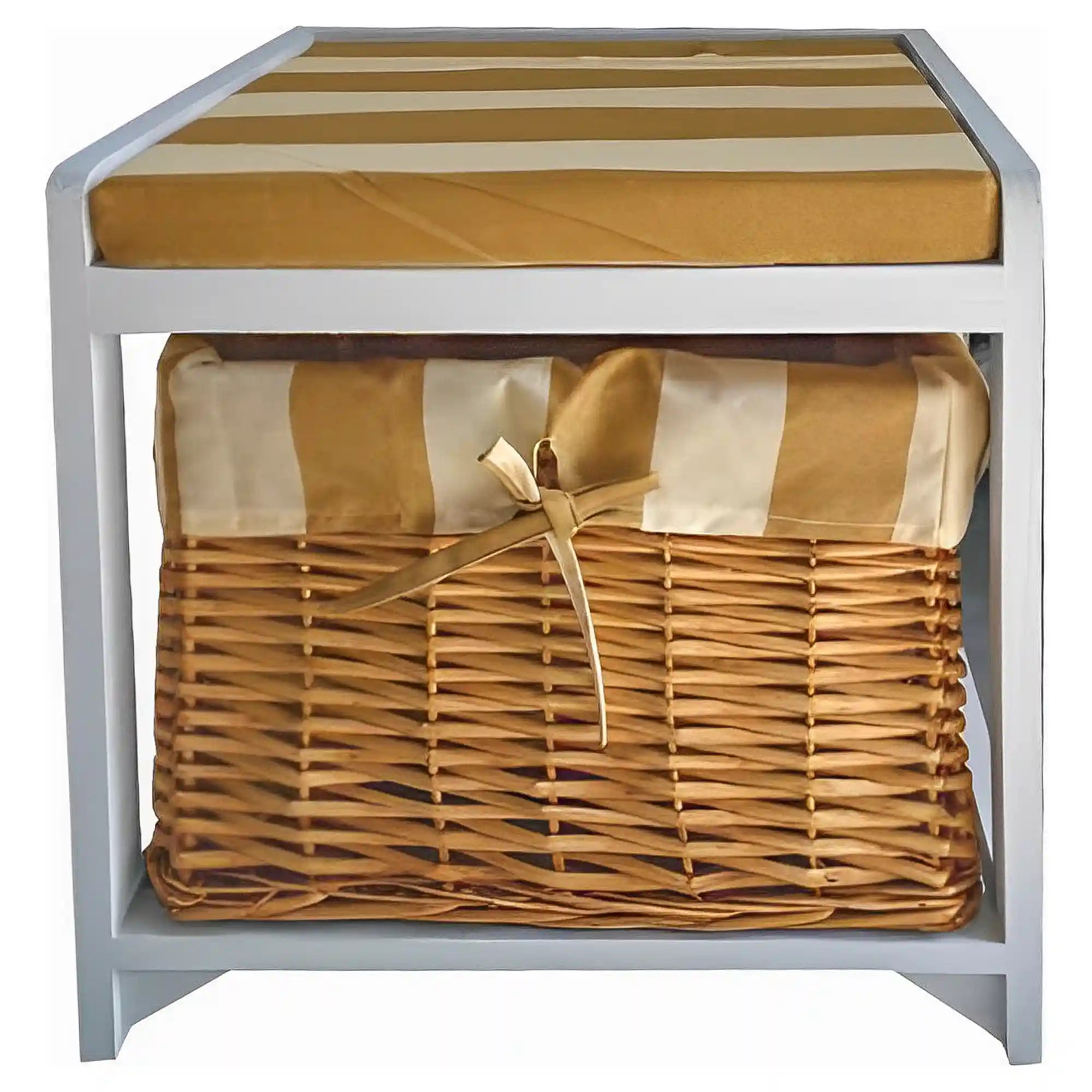 Bancheta GINGER 3 NEW, lemn/material textil, alb/maro, 40x34x45 cm